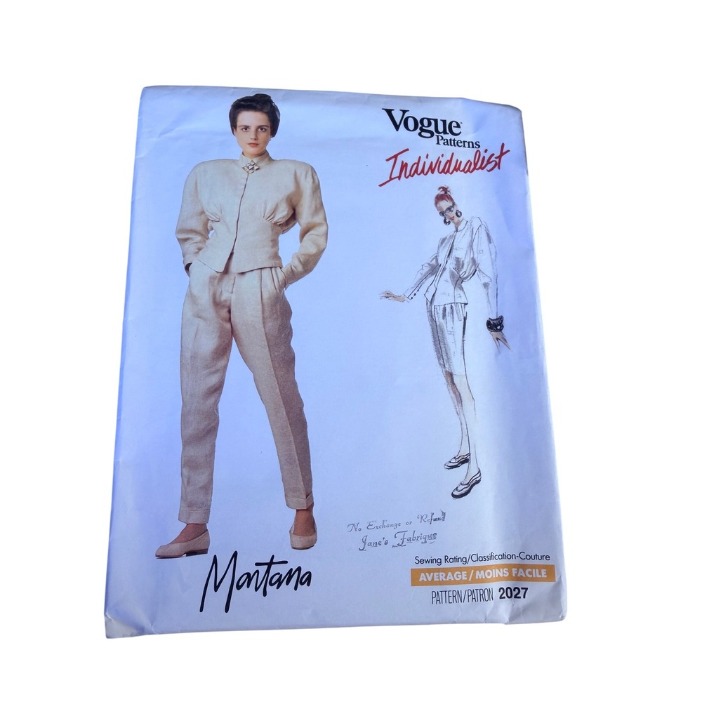 Uncut Vogue 2027 Claude Montana Sewing Pattern 14 White 80s Power Suit Designer